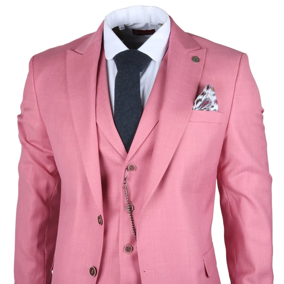 James Men's 3-Piece Pink Tailored Fit Suit