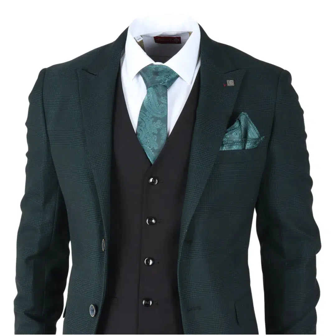Jasper - Men's 3 Piece Olive Green Suit With Black Waistcoat