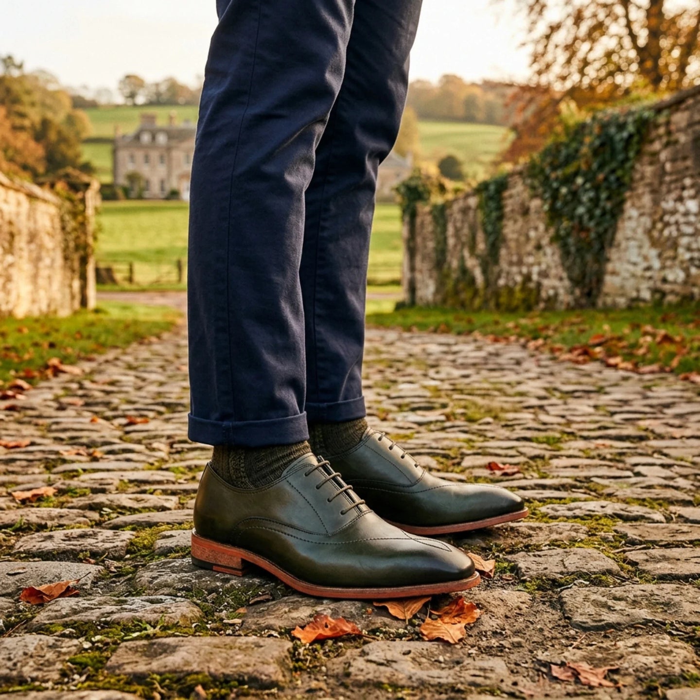 Jett - Men's Dark Green Cross-Stitch Toe Cap Oxford Shoes