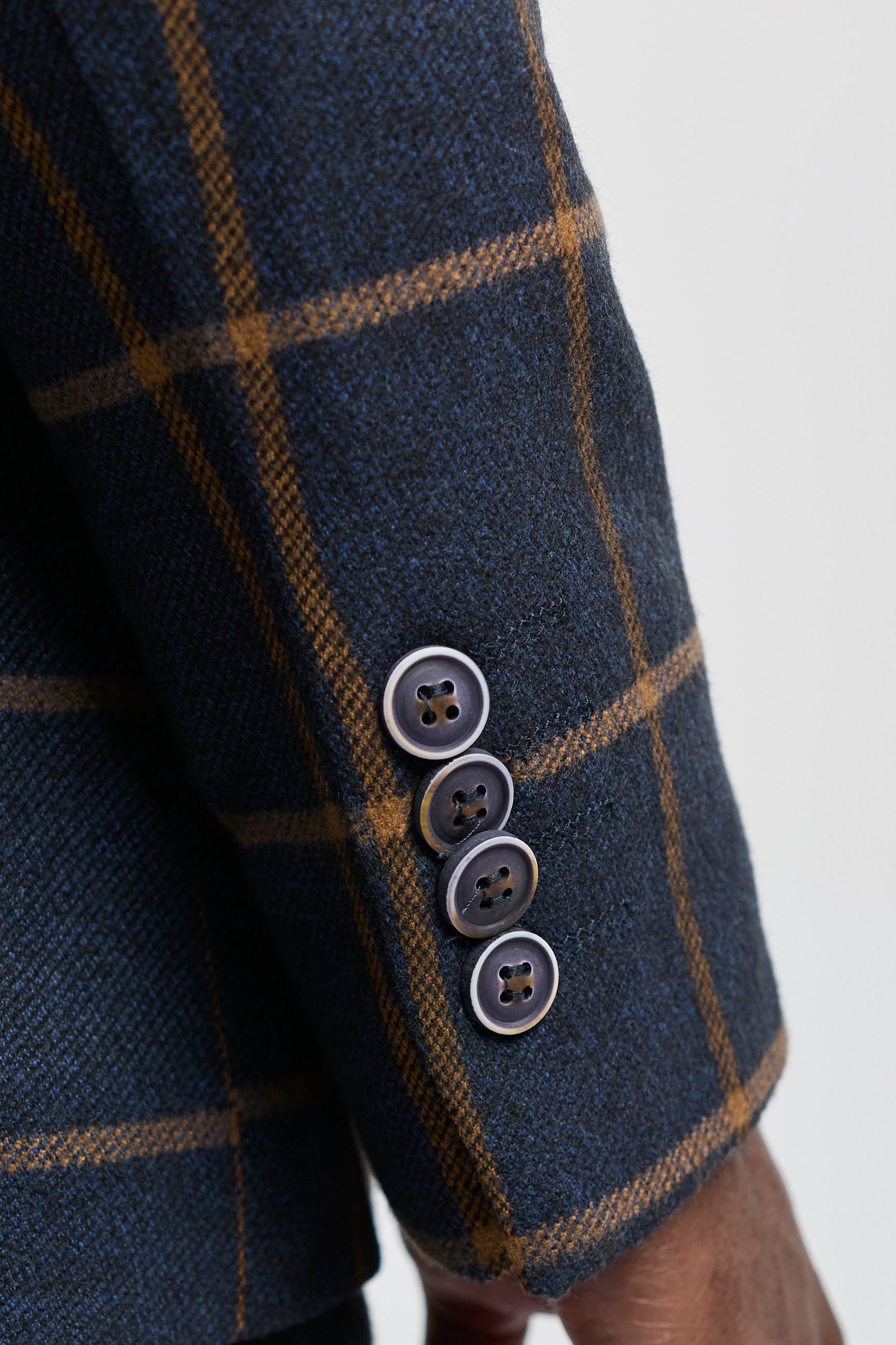 Mens Herringbone Tweed Check 3 Piece Wool Suit Peaky Blinders - Navy Blue