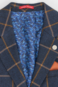 Mens Herringbone Tweed Check 3 Piece Wool Suit Peaky Blinders - Navy Blue