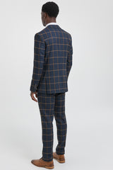 Mens Herringbone Tweed Check 3 Piece Wool Suit Peaky Blinders - Navy Blue