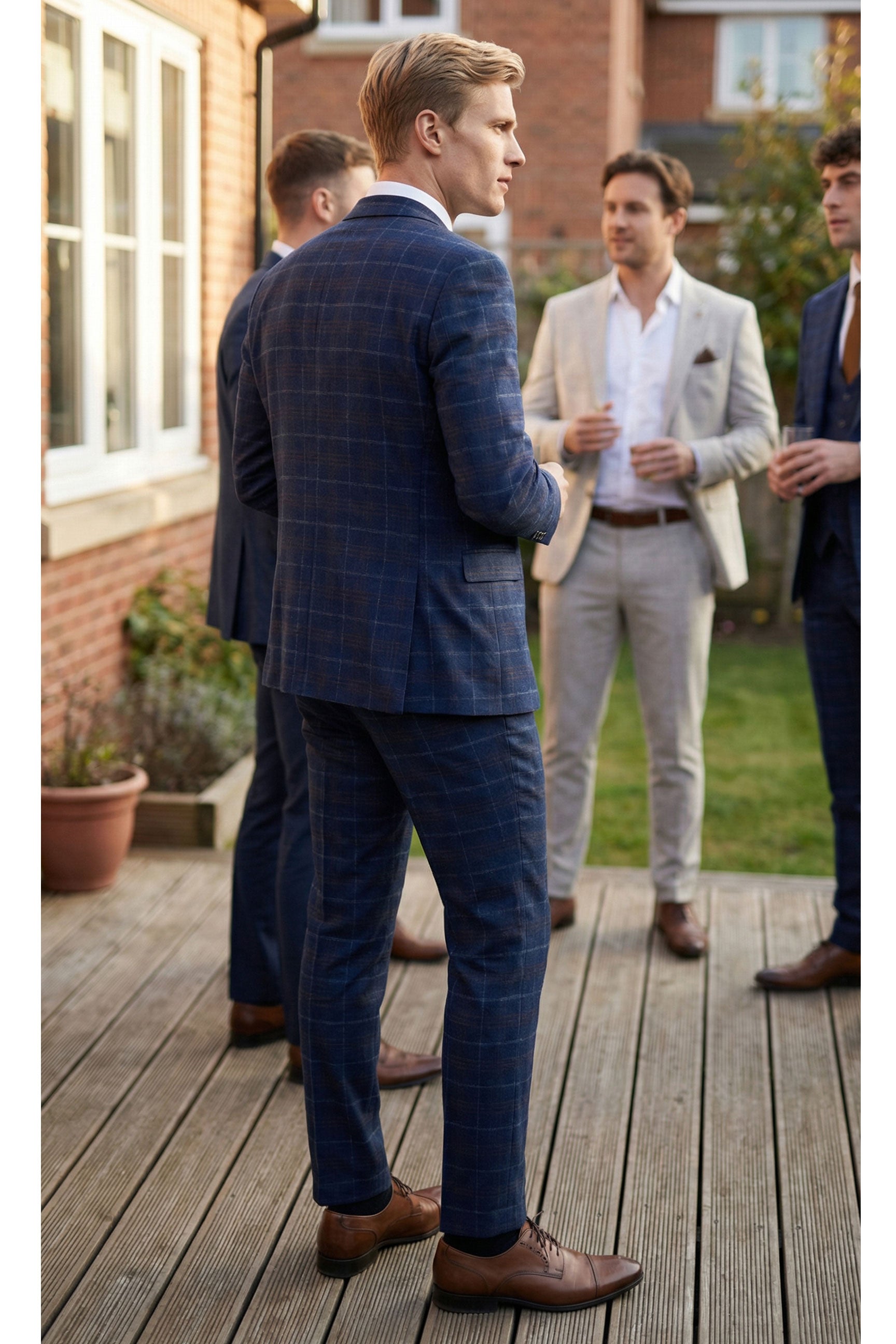 Mens Navy-Blue Check 3 Piece Suit - Paul Andrew Kenneth