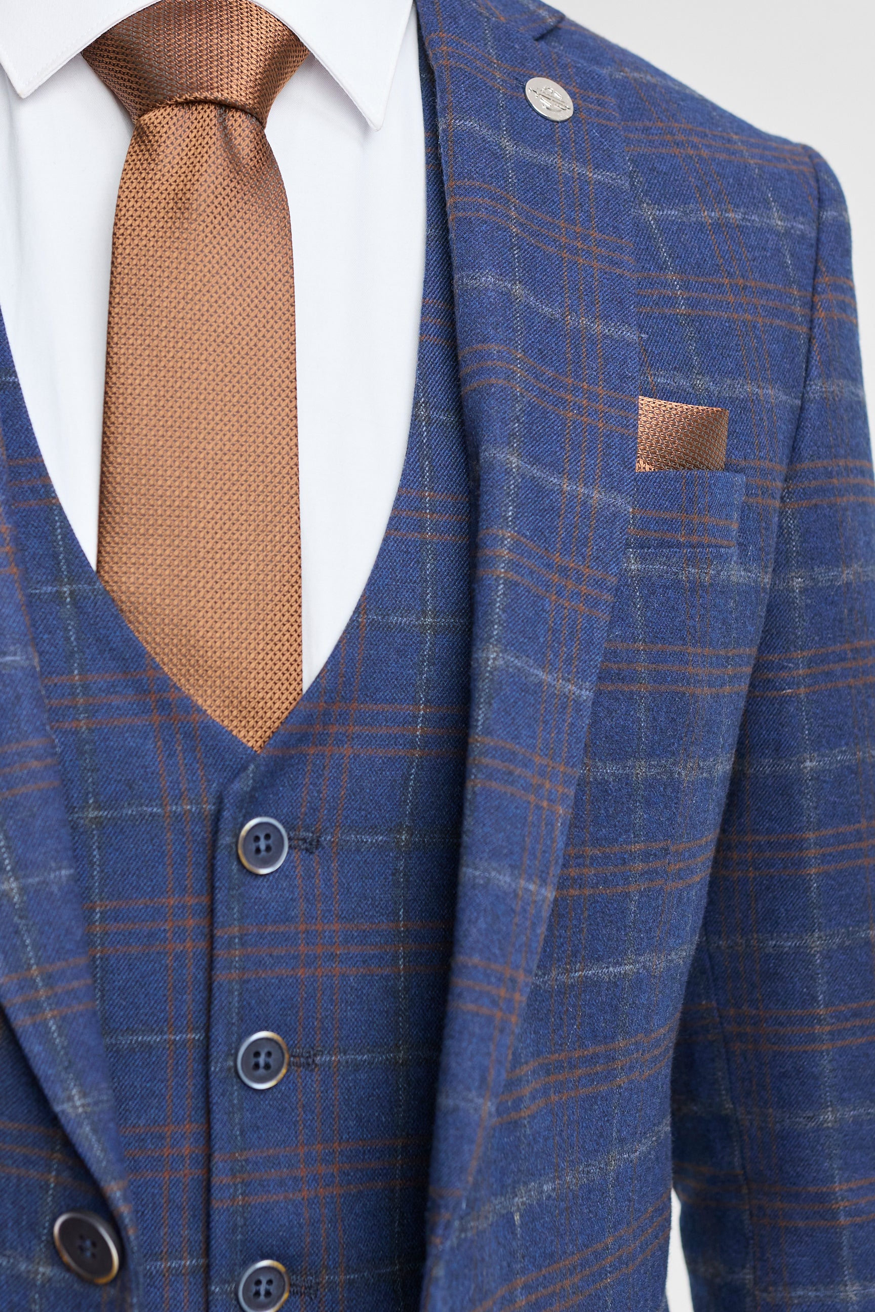 Mens Navy-Blue Check 3 Piece Suit - Paul Andrew Kenneth