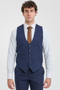 Mens Navy-Blue Check 3 Piece Suit - Paul Andrew Kenneth