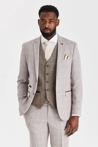 Leo Beige Suit with Harris Brown Tweed Contrasting Waistcoat
