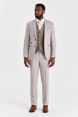 Leo Beige Suit with Harris Brown Tweed Contrasting Waistcoat