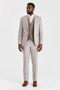 Leo Beige Suit with Harris Brown Tweed Contrasting Waistcoat
