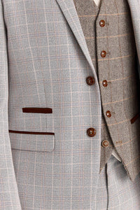 Leo Beige Suit with Harris Brown Tweed Contrasting Waistcoat