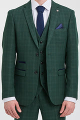 Leo - Men's Green 3 Piece Checked Tailored Fit Suit