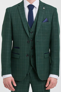 Leo - Men's Green 3 Piece Checked Tailored Fit Suit