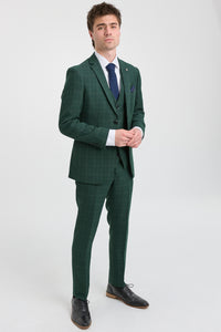 Leo - Men's Green 3 Piece Checked Tailored Fit Suit