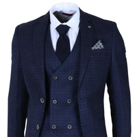 Luis - Men's Blue Plaid Check Slim Fit 3 Piece Suit