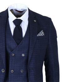 Luis - Men's Blue Plaid Check Slim Fit 3 Piece Suit