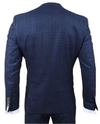 Luis - Men's Blue Plaid Check Slim Fit 3 Piece Suit