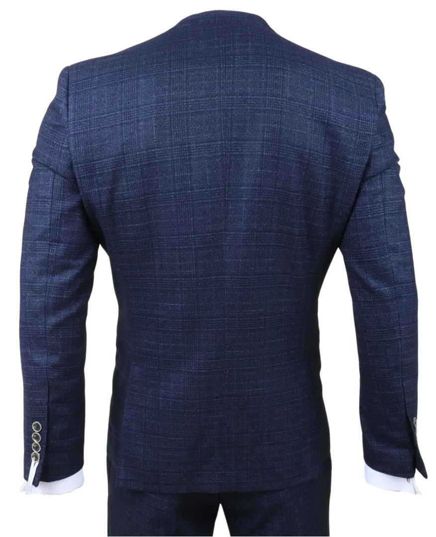 Luis - Men's Blue Plaid Check Slim Fit 3 Piece Suit