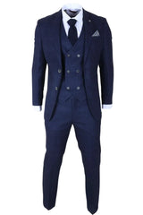 Luis - Men's Blue Plaid Check Slim Fit 3 Piece Suit