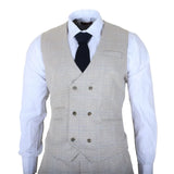 Luis - Men's Cream Plaid Check Slim Fit 3 Piece Suit