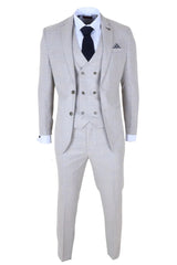 Luis - Men's Cream Plaid Check Slim Fit 3 Piece Suit