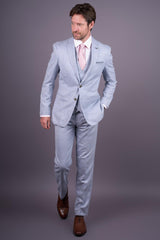 Luis - Men's Light Blue Plaid Check Slim Fit 3 Piece Suit