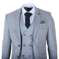 Luis - Men's Light Blue Plaid Check Slim Fit 3 Piece Suit