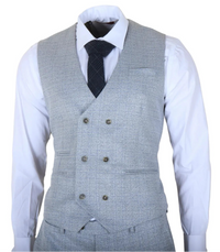 Luis - Men's Light Blue Plaid Check Slim Fit 3 Piece Suit