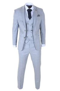 Luis - Men's Light Blue Plaid Check Slim Fit 3 Piece Suit