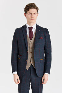 Madrid Navy Suit with Constrasting Harris Brown Tweed Waistcoat