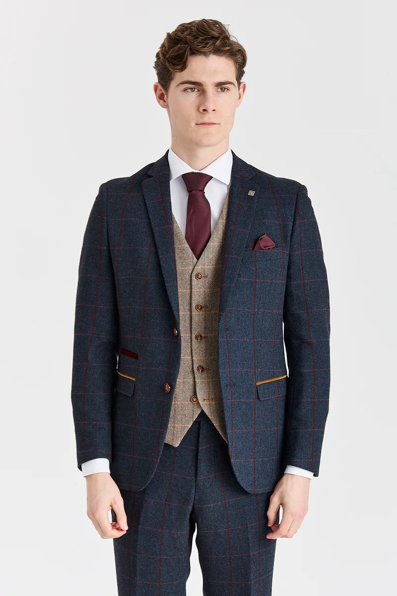Madrid Navy Suit with Constrasting Harris Brown Tweed Waistcoat