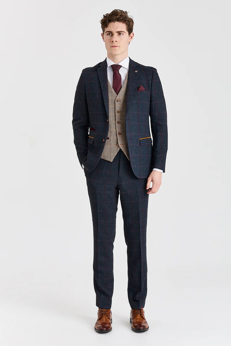 Madrid Navy Suit with Constrasting Harris Brown Tweed Waistcoat