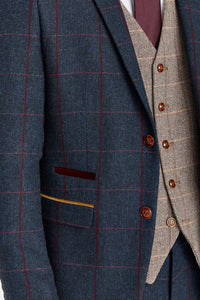 Madrid Navy Suit with Constrasting Harris Brown Tweed Waistcoat