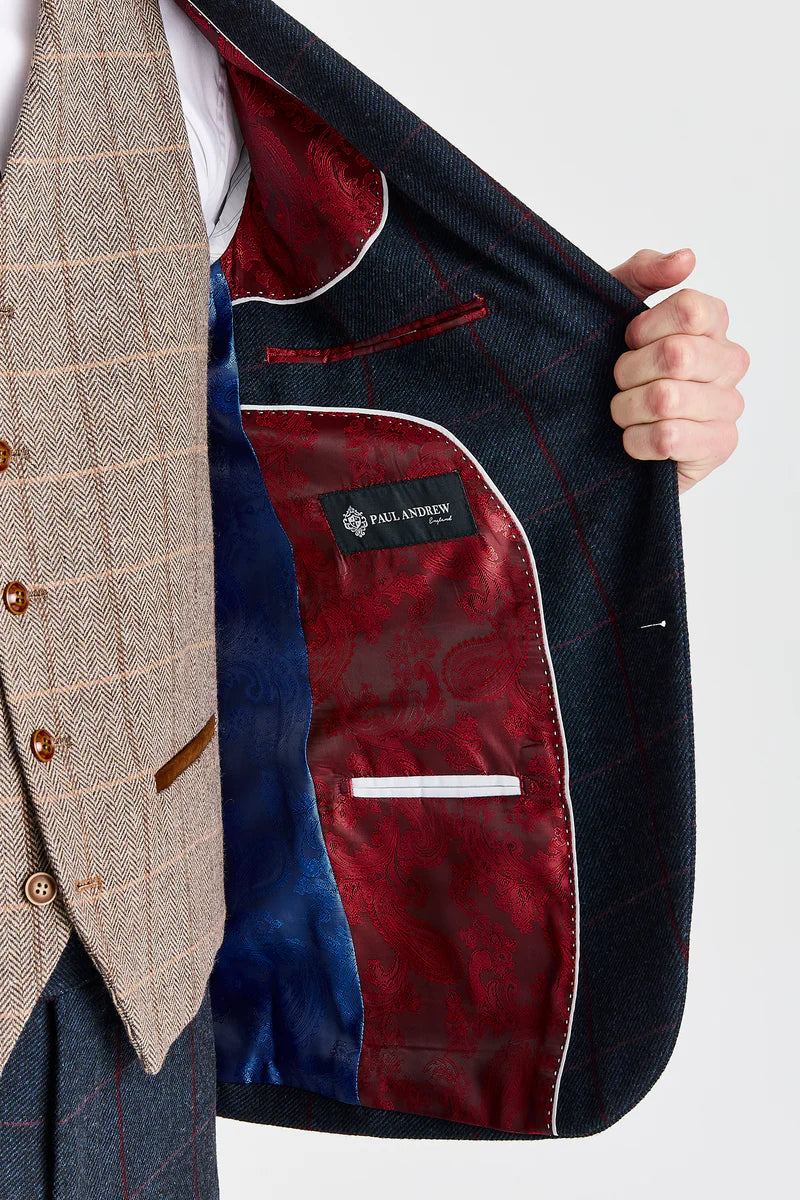 Madrid Navy Suit with Constrasting Harris Brown Tweed Waistcoat
