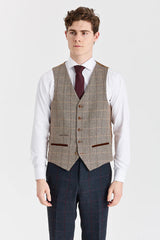 Madrid Navy Suit with Constrasting Harris Brown Tweed Waistcoat