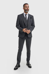 Malibu - Men's Charcoal Textured Grey 3 Piece Suit