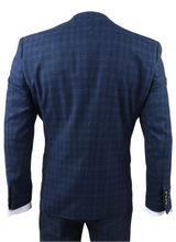 Marcos - Men's Navy Blue Plaid Check Slim Fit 3 Piece Suit