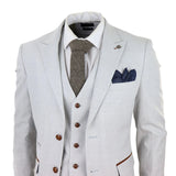 Mark Men's Grey Stone 3-Piece Tweed Check Suit with Brown Trim for Weddings and Proms