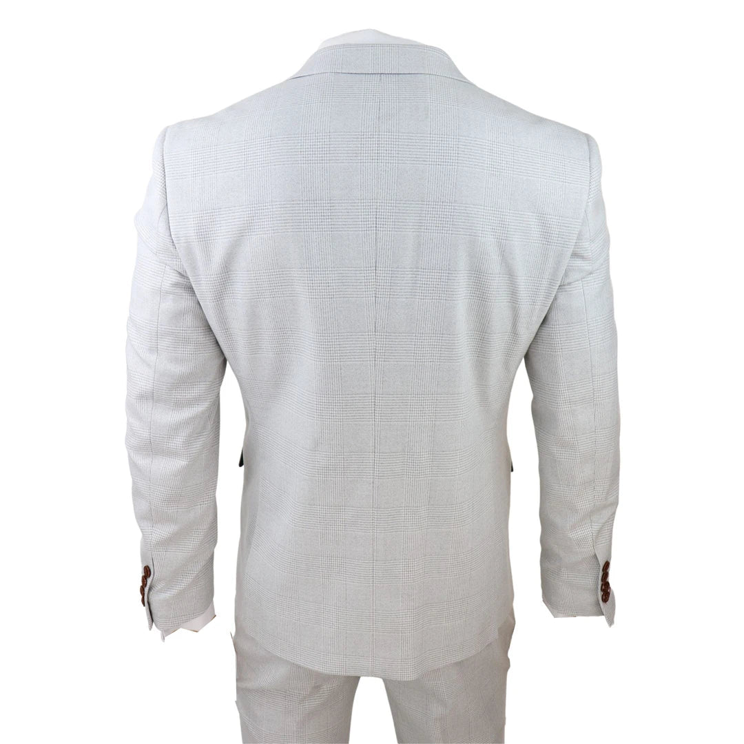 Mark Men's Grey Stone 3-Piece Tweed Check Suit with Brown Trim for Weddings and Proms