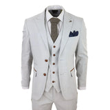 Mark Men's Grey Stone 3-Piece Tweed Check Suit with Brown Trim for Weddings and Proms