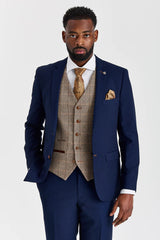 Mayfair Navy Textured Suit with Harris Brown Tweed Constrasting Waistcoat