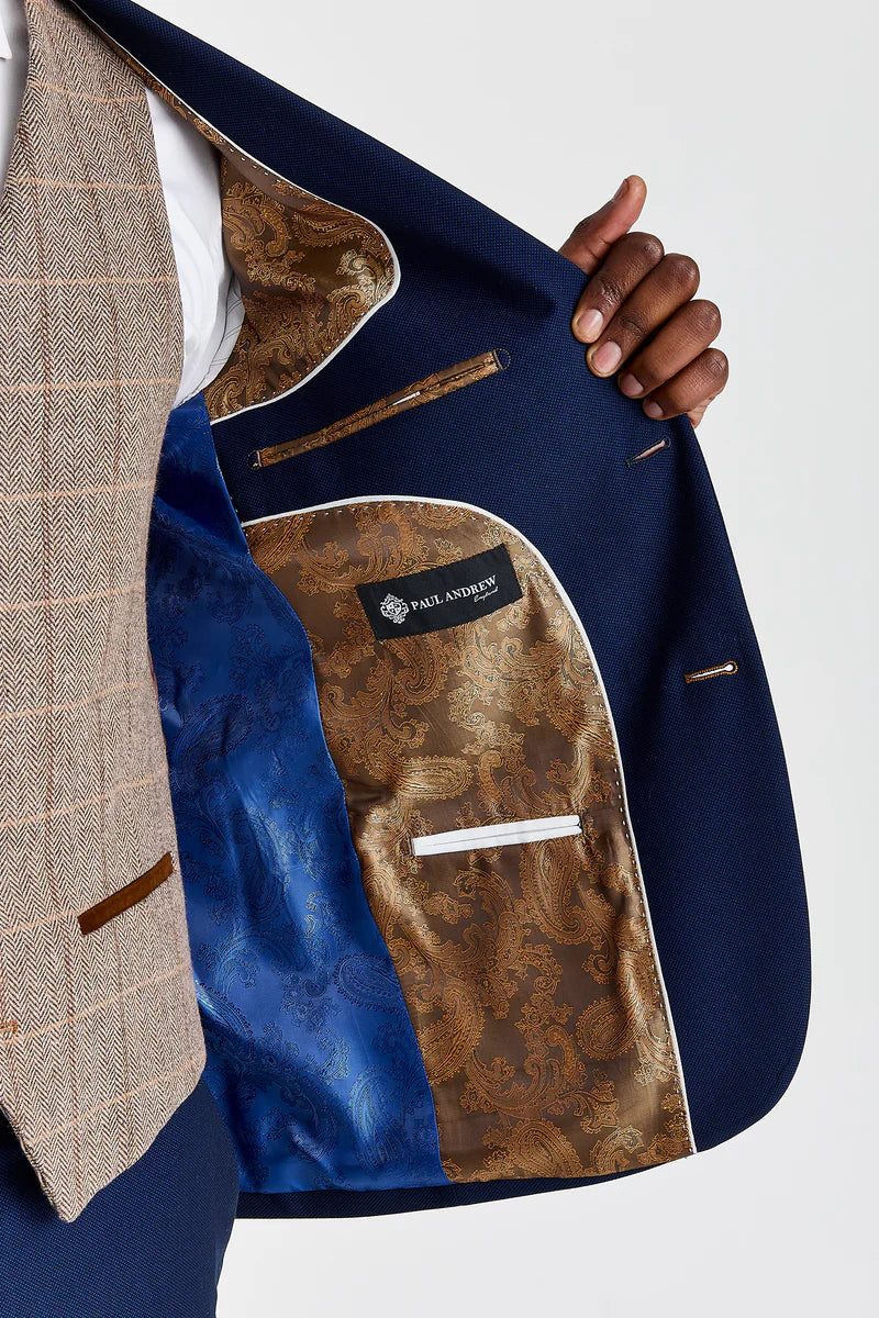 Mayfair Navy Textured Suit with Harris Brown Tweed Constrasting Waistcoat