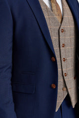Mayfair Navy Textured Suit with Harris Brown Tweed Constrasting Waistcoat