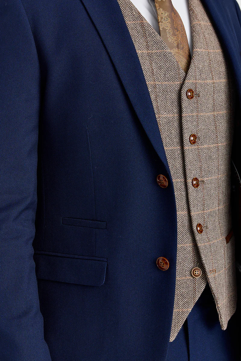 Mayfair Navy Textured Suit with Harris Brown Tweed Constrasting Waistcoat