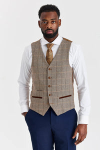 Mayfair Navy Textured Suit with Harris Brown Tweed Constrasting Waistcoat