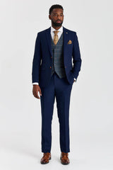Mayfair Navy Textured Suit with Harris Navy Constrasting Tweed Waistcoat