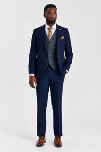 Mayfair Navy Textured Suit with Harris Navy Constrasting Tweed Waistcoat