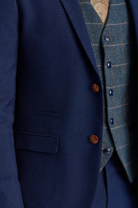 Mayfair Navy Textured Suit with Harris Navy Constrasting Tweed Waistcoat