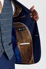 Mayfair Navy Textured Suit with Harris Navy Constrasting Tweed Waistcoat
