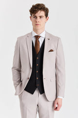 Mayfair Stone Textured Suit With Black Constrasting Waistcoat