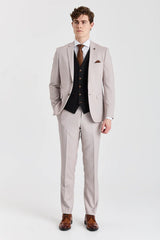 Mayfair Stone Textured Suit With Black Constrasting Waistcoat
