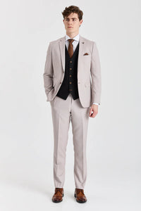 Mayfair Stone Textured Suit With Black Constrasting Waistcoat